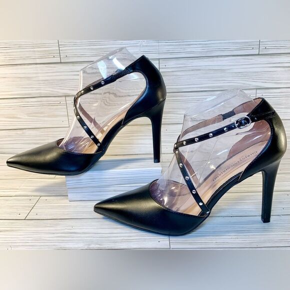 Christian Siriano for Payless Klassy Black Vegan Leather Pin Studded Heels S:9 - Picture 2 of 7